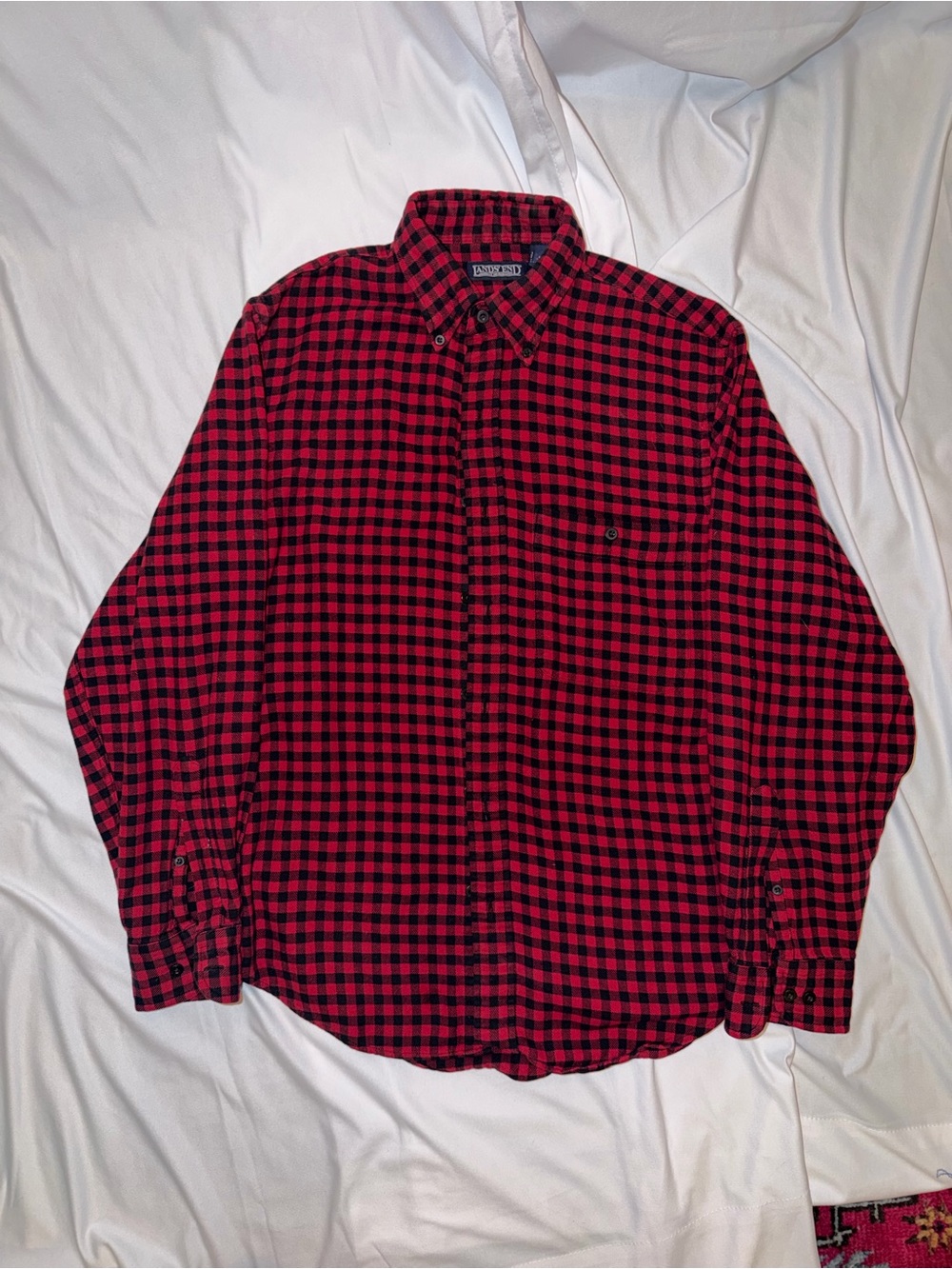 Lands' End Red and Black Check Button-Down Shirt
